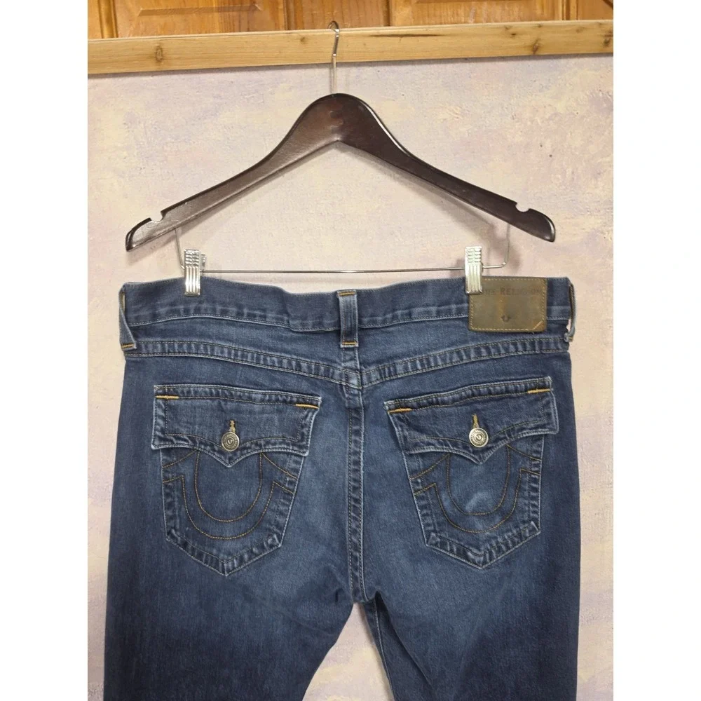 True Religion World Tour Straight Leg Blue Jeans with Flaps Men's 36x33